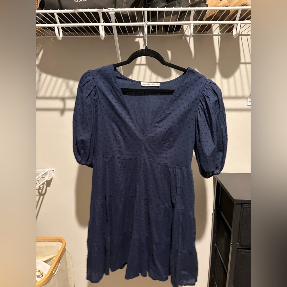 Abercrombie & Fitch Navy Blue Dress with Puff Sleeves